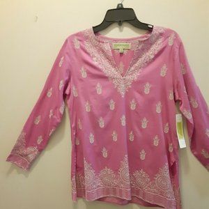 Sigrid Olsen Pink Embroidered Sateen Tunic Small